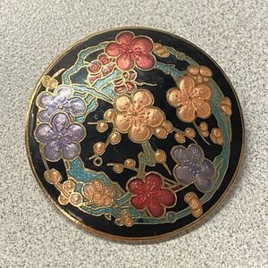 Vintage MFA Enamel Floral Round Gold Tone Multicolor Statement Brooch Pin